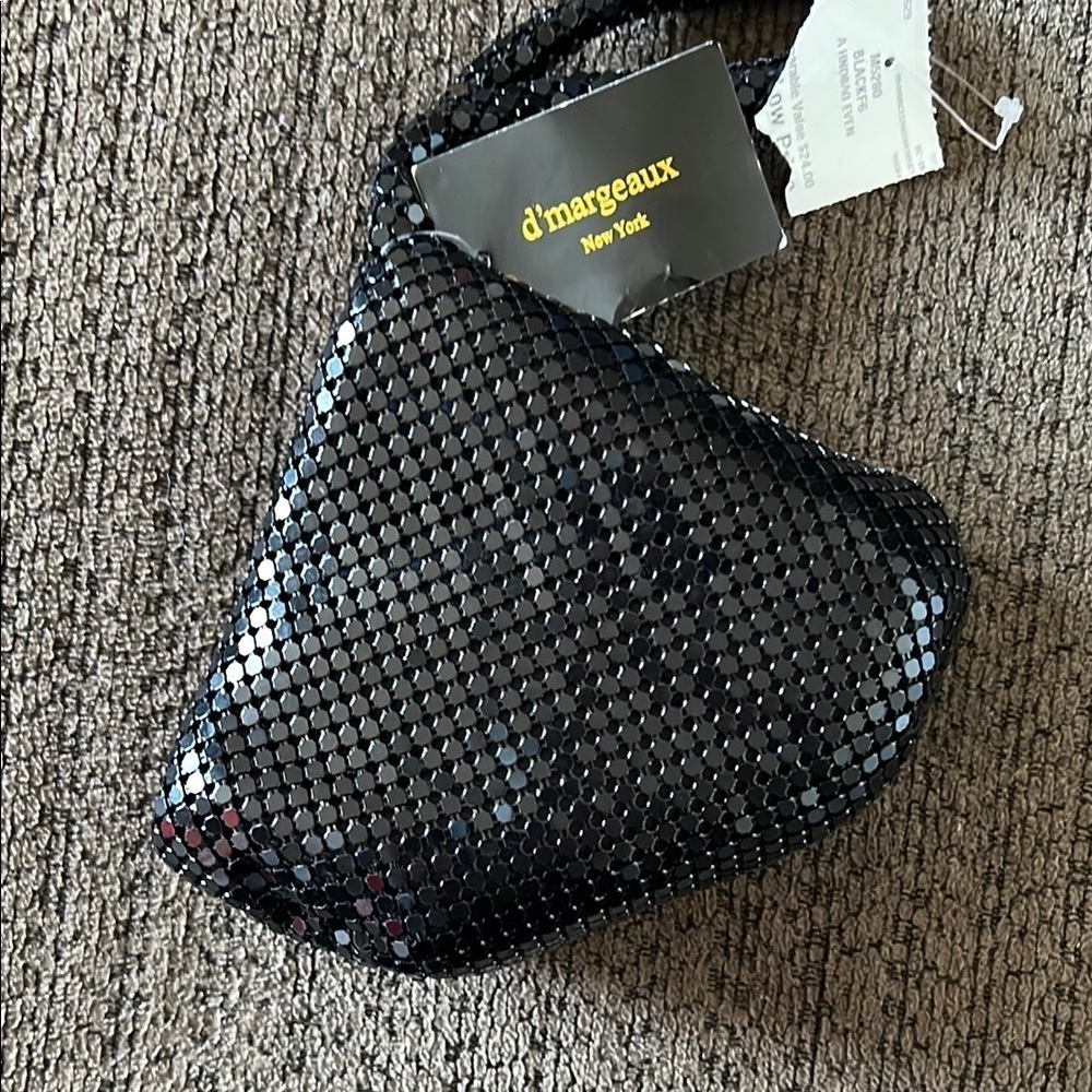 D’Margeaux Black Metal Mesh Evening Bag Y2K Wristlet NWT